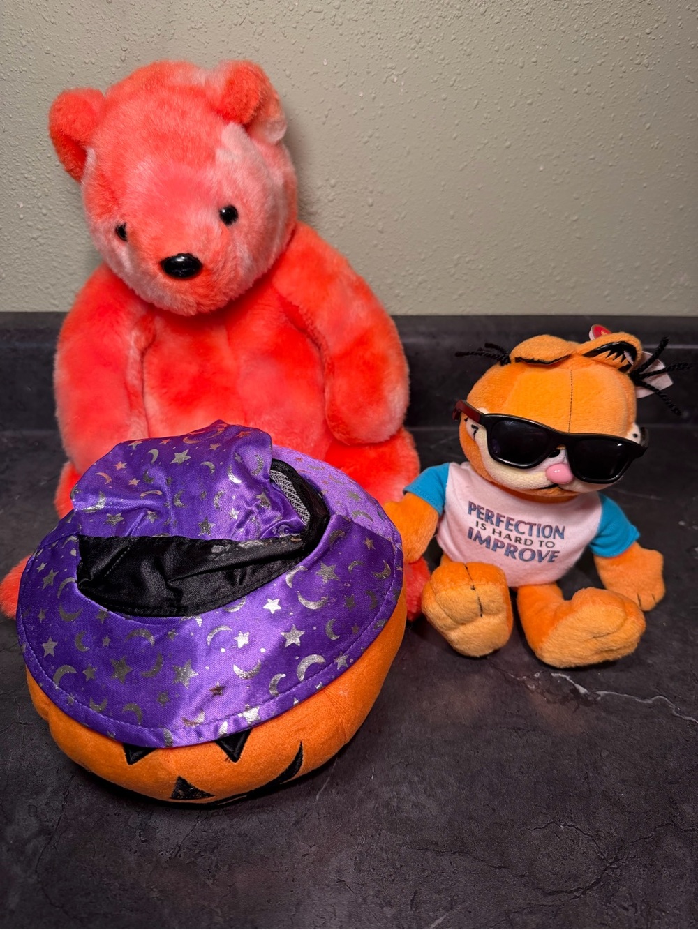 Ty Garfield Beanie Baby, Halloween Pumpkin, and Pink Bear Plush Lot